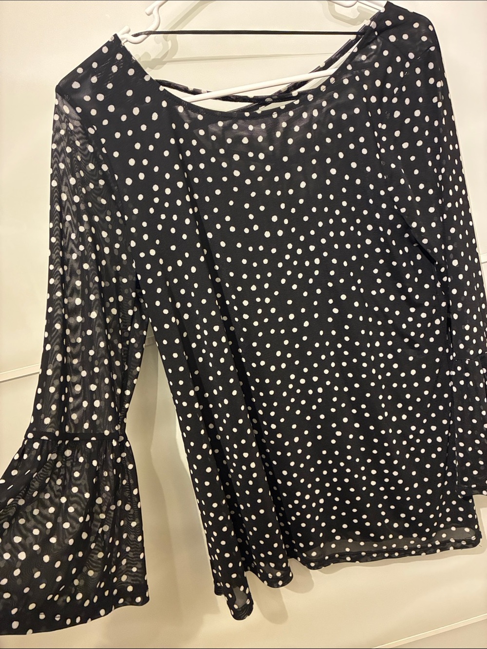 Cable and Gauge Black Polka Dot Long Sleeve Blouse